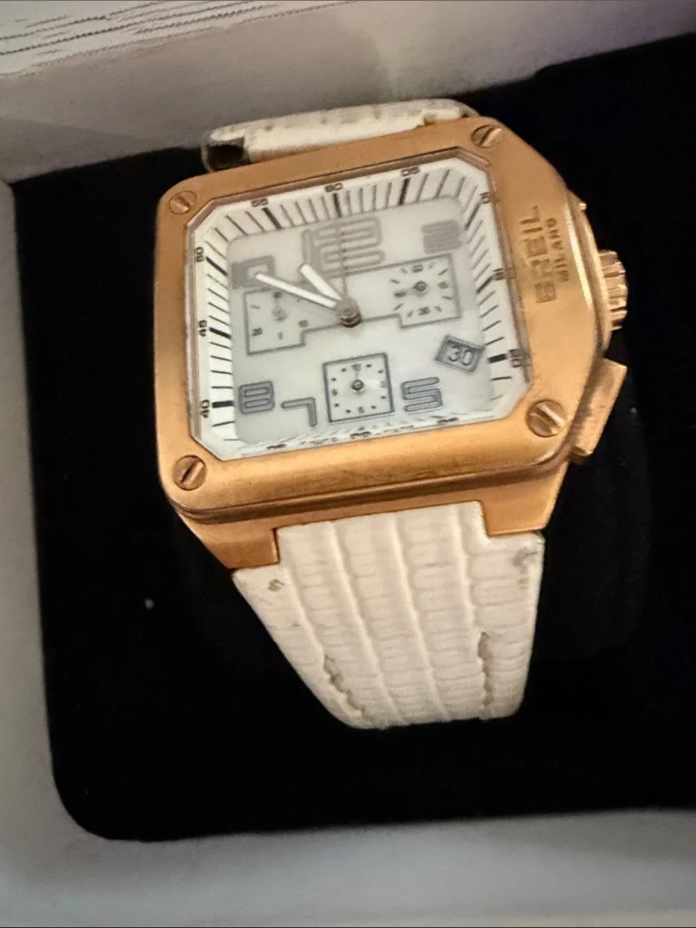 BREIL White Leather Strap Watch with Rose Gold Case